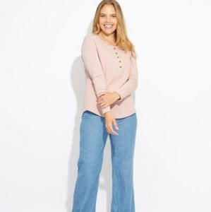 Pact Organic Women's M Pale Mauve Raw Edge Henley